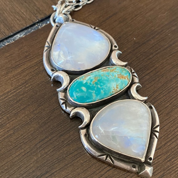 Pacific Crest Silver moonstone and turquoise sterling silver pendant - Picture 3 of 13